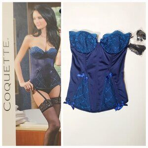 Coquette Navy Blue Strapless Bustier Corset w/ Lace Trim – Size M, New With Tags